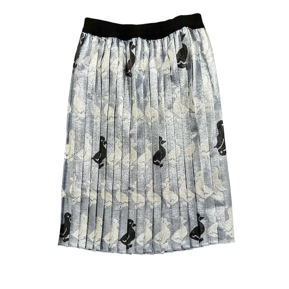 Gucci Girls Metallic Duck Print Jacquard Pleated Skirt Blue Size 10 Italy
